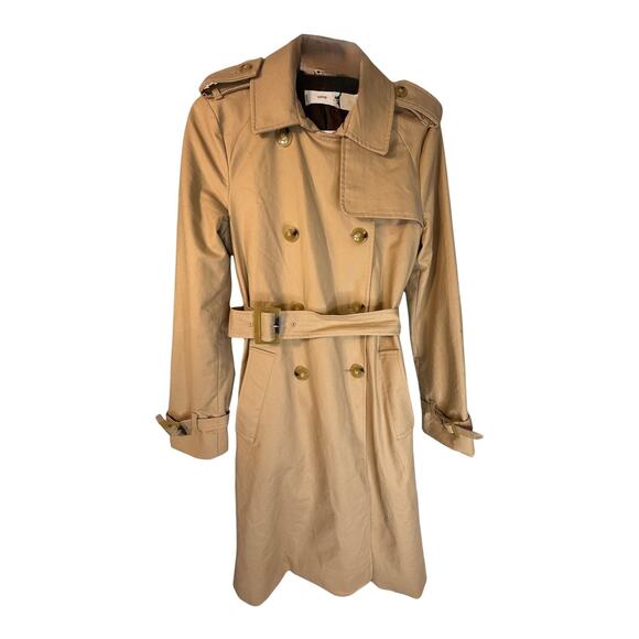 Mango Jackets & Blazers - Mango Double-Breasted Belted Classic Trench Coat in Khaki Tan